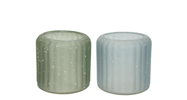 Theelichthouder glas opaque 2 assortie d8 h7,5cm