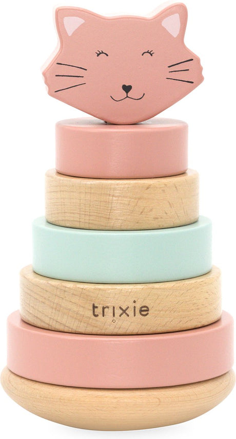 Trixie Stapelturm aus Holz - mrs. Katze – Stapelspielzeug aus Holz – Lernspielzeug – für Jungen und Mädchen – Katze