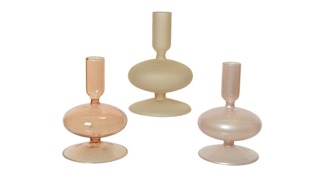 Kandelaar glas shiny w spray color 3kl.assortie dia8.5-h12cm