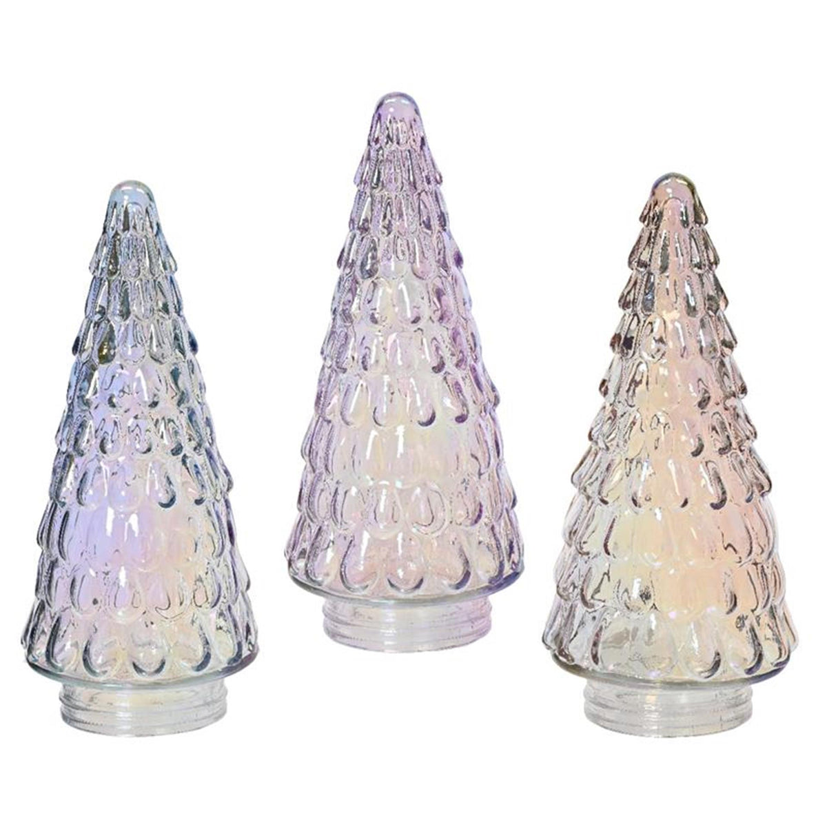 Decoris dekorativer Weihnachtsbaum aus Glas mit schillerndem Effekt, Iris, Silber, Iris, Rouge, Rosa, Iris, Flieder, Brise, Durchmesser 10,8 x 23,5 cm