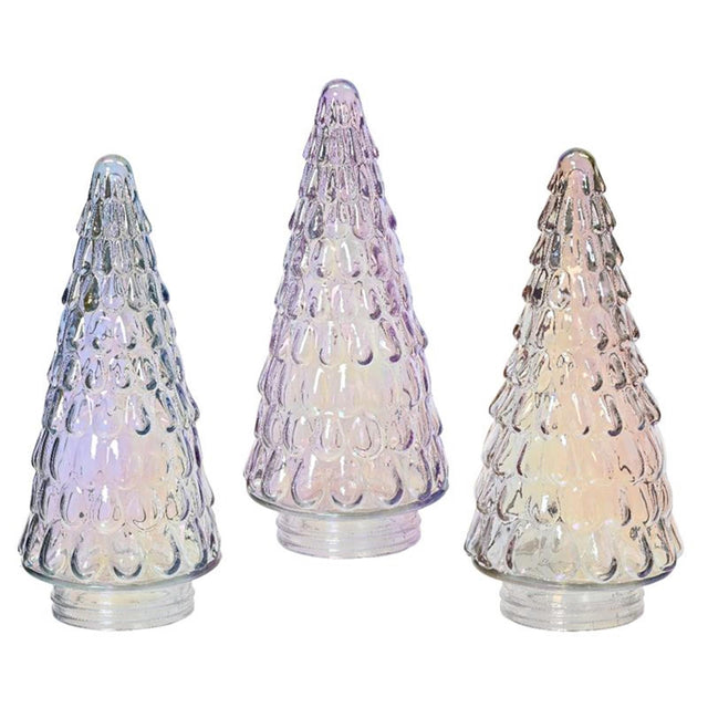 Decoris dekorativer Weihnachtsbaum aus Glas mit schillerndem Effekt, Iris, Silber, Iris, Rouge, Rosa, Iris, Flieder, Brise, Durchmesser 10,8 x 23,5 cm
