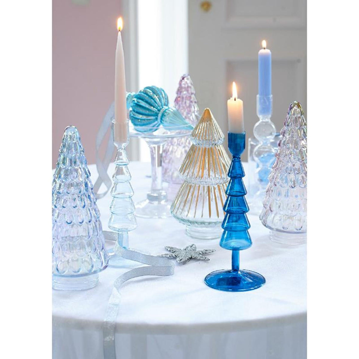 Decoris dekorativer Weihnachtsbaum aus Glas mit schillerndem Effekt, Iris, Silber, Iris, Rouge, Rosa, Iris, Flieder, Brise, Durchmesser 10,8 x 23,5 cm
