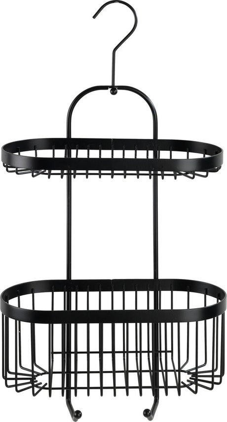 Wenko Duschablage 2-lagig Classic Plus Schwarz Mattschwarz 26x47cm - ohne Bohren - hängende Duschablage - Duschkorb - hängende Duschablage