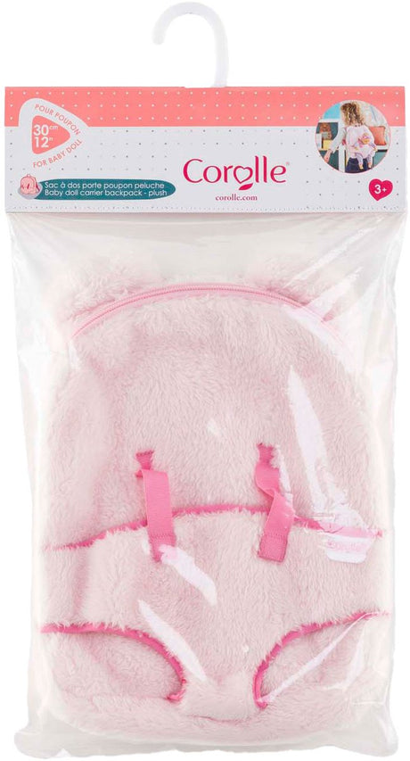 Corolle-Puppenrucksack, rosa Plüsch, 30 cm, Babypuppenzubehör.