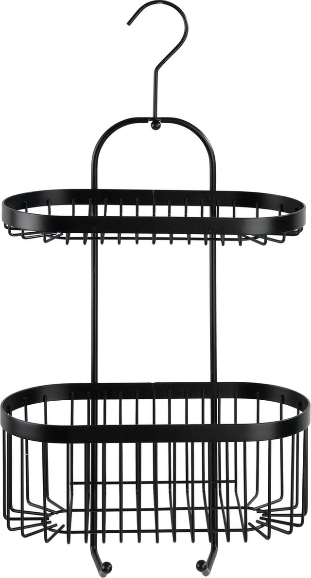Wenko Duschablage 2-lagig Classic Plus Schwarz Mattschwarz 26x47cm - ohne Bohren - hängende Duschablage - Duschkorb - hängende Duschablage