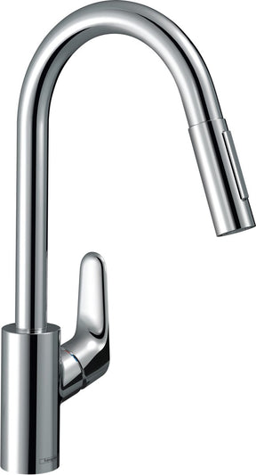 Hansgrohe Focus M41 – Küchenmischbatterie – Einhebelbedienung – 240 mm – Ausziehbrause – Chrom – 2 Strahlarten