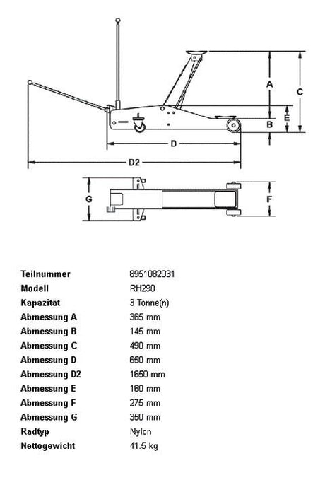 Rc Rodcraft Rodcraft Rh290 Rangierwagenheber, hydraulischer Rangierwagenheber, Tragfähigkeit 3,0 t
