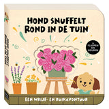 Een wrijf- en ruikavontuur - hond snuffelt rond in de tuin kartonboekje