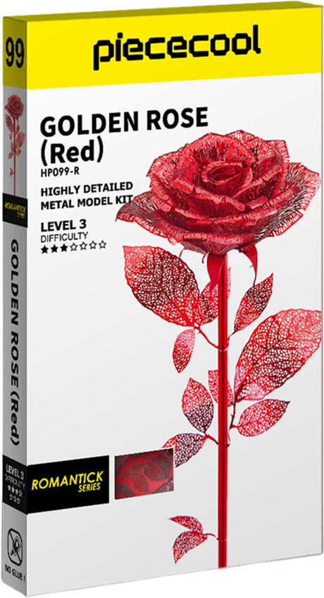 Geronimo games piececool - golden rose red- - hobby - metalen model - level 3 - 3d puzzel - 15 stukjes