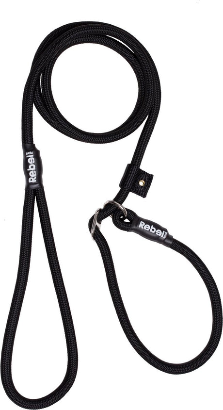 Rebel petz hondenriem - trainingslijn - zwart - s - 8mm x 140cm