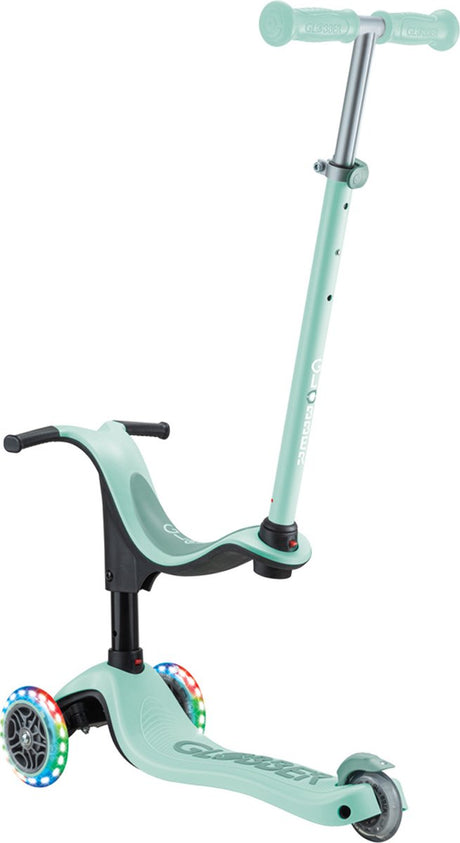 Globber Mitwachsroller – Go Up Sporty Lights Mint – Mint – leuchtende Räder – mit Schiebestange – höhenverstellbar – von 12 Monaten bis 7 Jahren