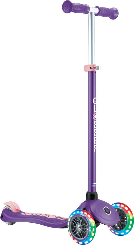 Globber 3-Rad-Roller – Primo Plus Lights Purple – Lila – leuchtende Räder – höhenverstellbar – von 3 bis 9 Jahren