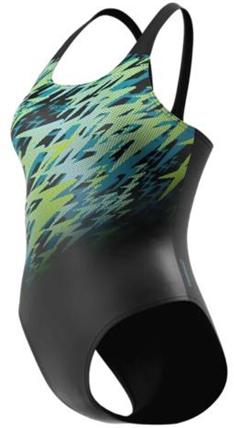 Speedo hyperboom placement muscleback dames - chloorbestendig sportbadpak dames - kleurvast badpak dames - zwempak dames met muscleback - zwart groen - 38