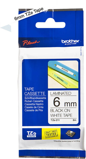 Brother Etikettenband tze211 6mmx8m schwarz und weiß
