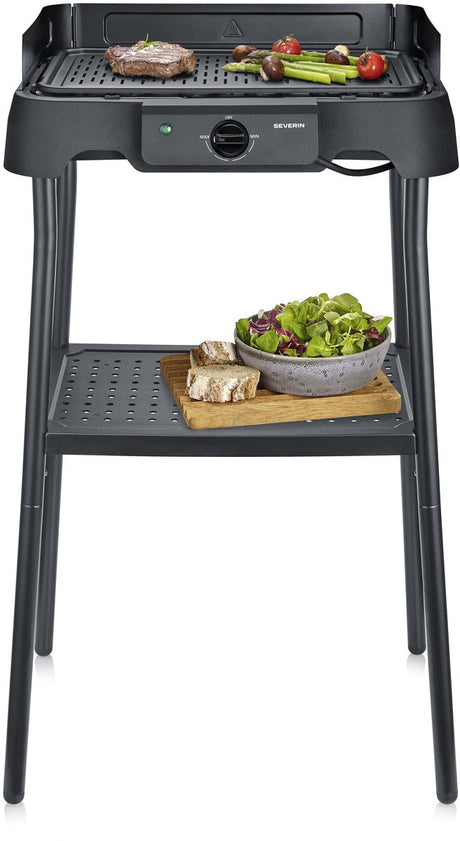 Severin pg 8596 Tischgrill mit Sockel – 2000 W – Aluminium-Grillplatte – glatt gerippt – schwarz