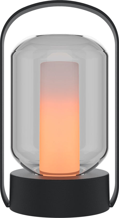 Calex wiederaufladbare Tischlampe Como – kabellos – Feuereffekt – warmweißes Licht – Batterie – Touch – wasserdicht – Dekoration für Garten, Wohnzimmer, Schlafzimmer – Stimmungsbeleuchtung – Schwarz