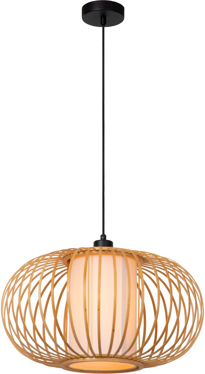 Lucide thuline - hanglamp - ø 45 cm - 1xe27 - lichte houtlook - essential - japandi