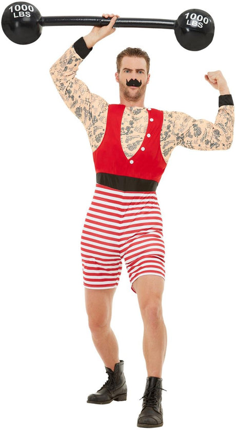 Smiffys – Deluxe Strongman-Kostüm – L – Rot-Weiß