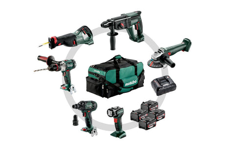Metabo Kombiset 6.1 | Akku-Kombinationsset 18V SB 18 LTX + Kh 18 LTX 24 + W 18 L 9-125 Quick + ASE 18 LTX + SSW 18 LTX 300 BL + ULA 14.4-18 LED in Werkzeugtasche (4x 4.0Ah Akku + ASC 55 Ladegerät) – 685211000
