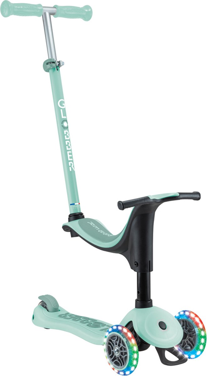 Globber Mitwachsroller – Go Up Sporty Lights Mint – Mint – leuchtende Räder – mit Schiebestange – höhenverstellbar – von 12 Monaten bis 7 Jahren