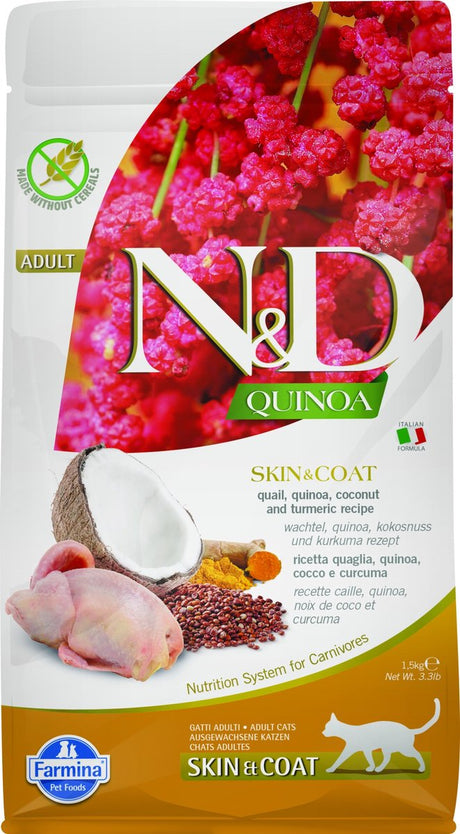 Farmina Tierfutter Farmina und Quinoa – erwachsene Katze – Hautfellwachtel – 1,5 kg