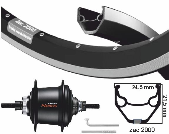 KGS Ryde Hinterrad 28 Zoll 622 schwarzer Edelstahl Nexus 7 Scheiben Centerlock V-Bremse