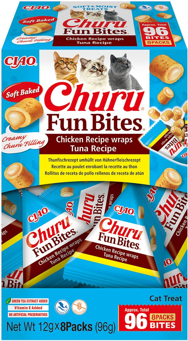 Inaba Ciao Churu Fun Bites saftiges Trockenfutter Katzensnack Thunfischsorten 8x12g