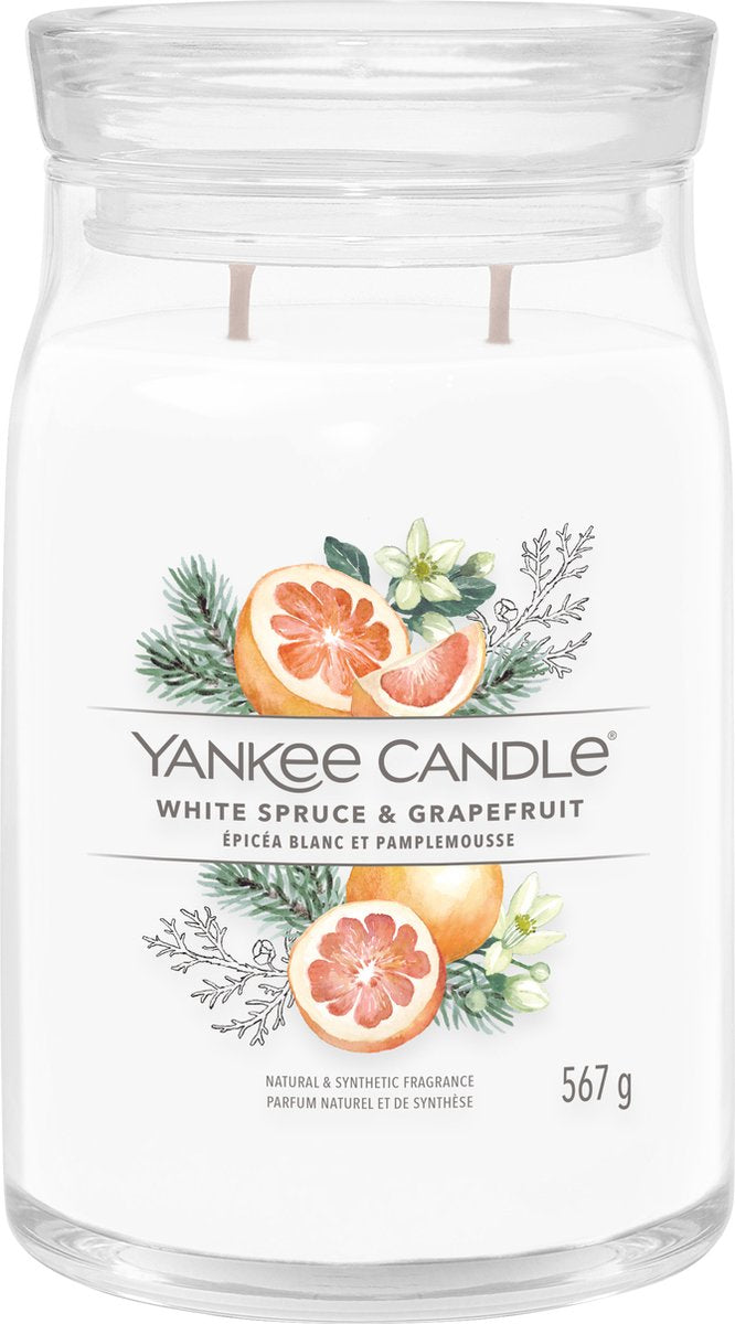 Yankee Candle – Duftkerze im großen Glas mit weißer Fichte und Grapefruit – bis zu 90 Brennstunden