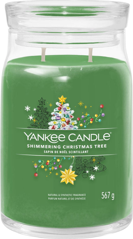 Yankee Candle – schimmernde Weihnachtsbaum-Duftkerze im großen Glas – 90 Brennstunden – zwei Dochte