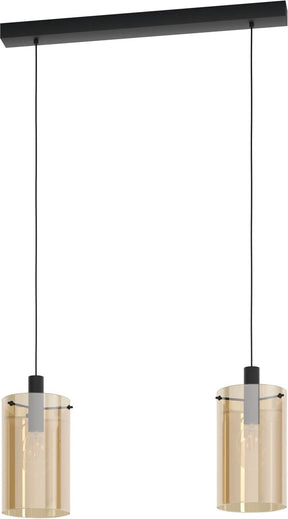Eglo polverara hanglamp - 2 lichts - e27 - glas - zwart