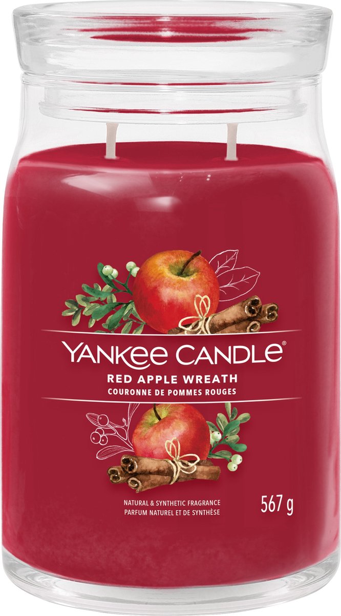 Yankee Candle – Duftkerze mit rotem Apfelkranz, großes Glas – 90 Brennstunden – zwei Dochte