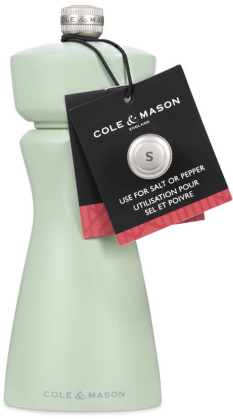 Cole mason kenton zout- of pepermolen – 15 cm – keramisch maalwerk – instelbaar – rubberhout – sage groen