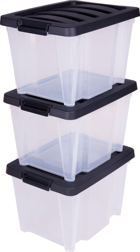Iris Handybox Aufbewahrungsbox – 15 l – Kunststoff – transparent schwarz – 3er-Set