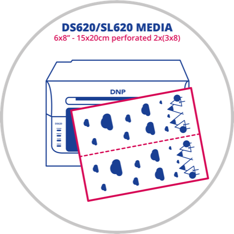 DNP-Papier 2 Rollen à 200 Stk. 15x20 perforiert auf 7,5x20 für ds620