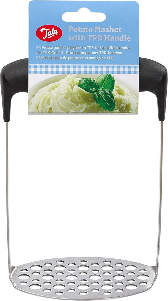 Tala – Kartoffelstampfer aus Edelstahl – 18 cm – Softgrip-Griff – spülmaschinenfest – für Kartoffelpüree, Avocado-Gemüse