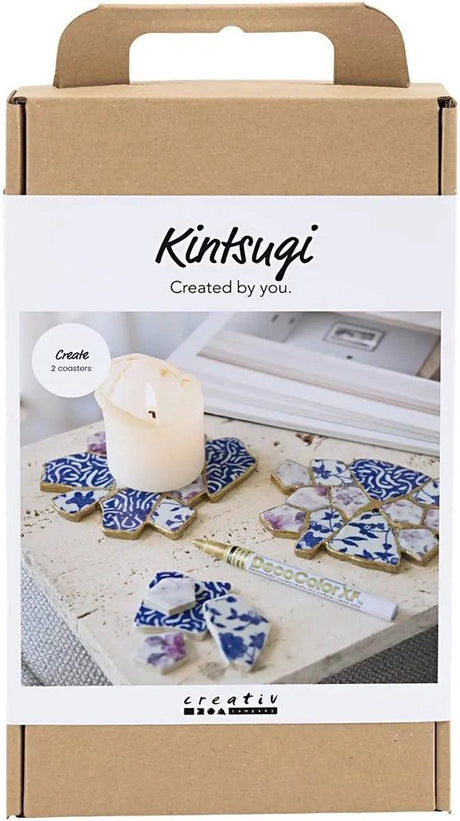 Creativ Company Hobby-Set Kintsugi, Untersetzer, Blau, Gold, Hellrot, Weiß, 1 Box