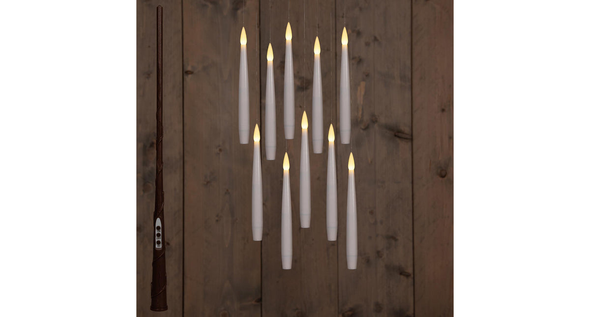 Kaars zwevend led met timer inclusief toverstok, draad en haken 10 stuks h15cm wit