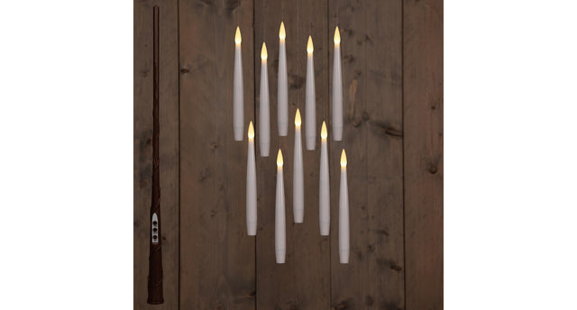 Kaars zwevend led met timer inclusief toverstok, draad en haken 10 stuks h15cm wit