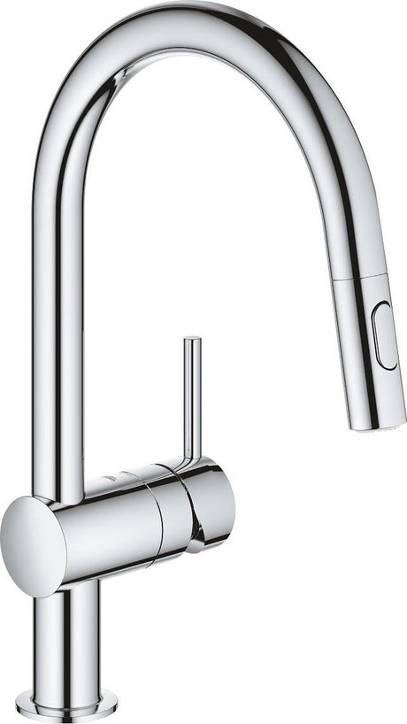 Grohe minta keukenkraan - hoge uitloop - 360° draaibereik - met uittrekbare handdouche en 2 straalsoorten - chroom