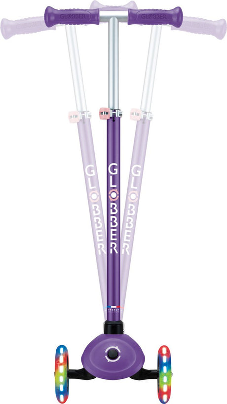 Globber 3-Rad-Roller – Primo Plus Lights Purple – Lila – leuchtende Räder – höhenverstellbar – von 3 bis 9 Jahren