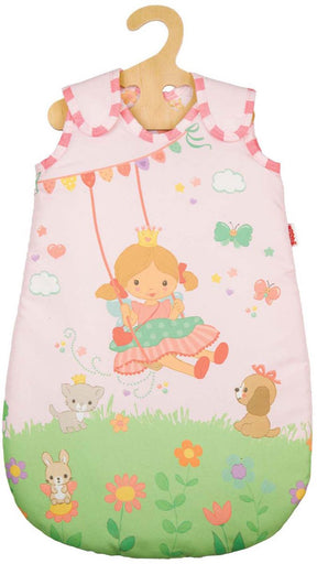 Heless Puppenschlafsack Prinzessin Emily 28-35 cm rosa Prinzessin vor dem Schlafengehen.