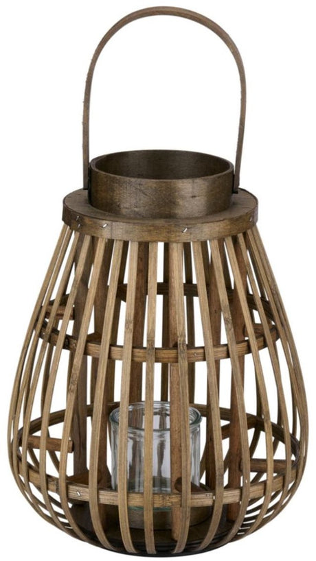Arti casa houten lantaarn met glas - decoratieve waxinelichthouder - 26 x 26 x 32 cm - bruin