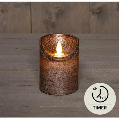 Anna's Collection führte rustikale Stumpenkerze aus Wachs mit beweglicher Flamme auf 3xAAA-Batterie mit Timer 7,5x10cm Bronze