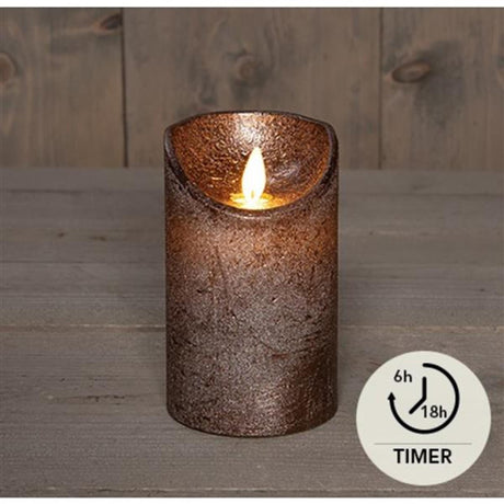 Anna's Collection führte rustikale Stumpenkerze aus Wachs mit beweglicher Flamme auf 3xAAA-Batterie mit Timer 7,5x12,5cm Bronze