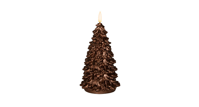 Kaars kerstboom wax 3d vlam op 2xaa batterij met timer 20x9.5cm brons