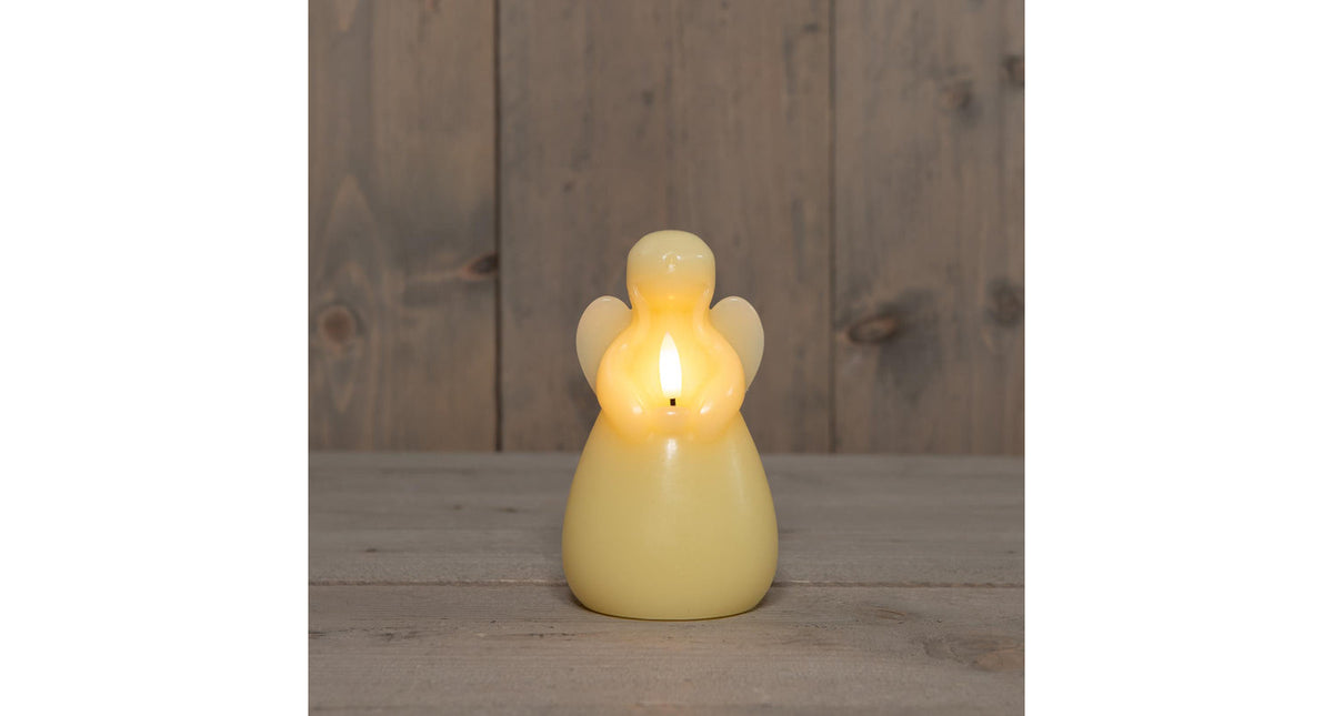 Kaars engel wax led 3d vlam op batterij met timer d8.5h14.5cm ivoor