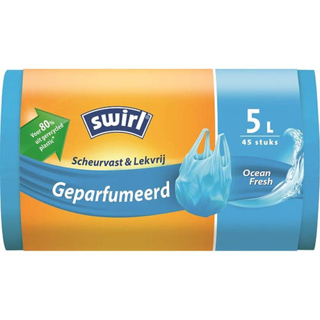 Swirl Pedal-Müllbeutel mit Duft und Griff. 5-Liter-Rolle mit 45 Beuteln, 80 % recycelter Kunststoff