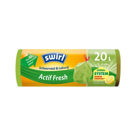 Swirl Pedal-Müllbeutel mit Kordelzug, geruchshemmend, 20 l, Rolle mit 12 Beuteln, 80 % recycelter Kunststoff