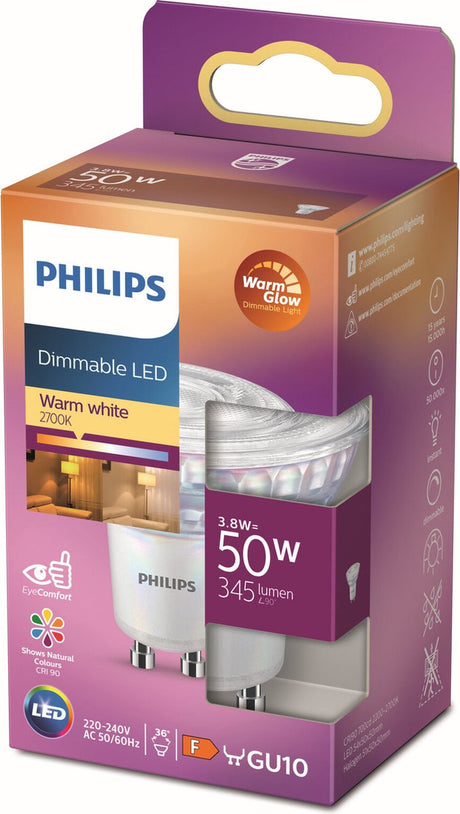 Philips led spot gu10 230v 3,8w-50w warmglow blister - 5105315