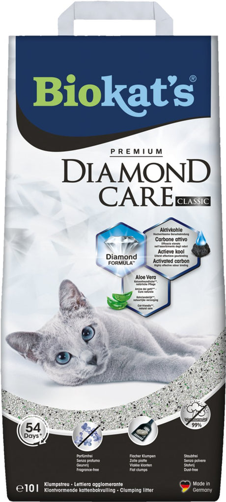 Biokat's Diamond Care Classic – 10 l – Katzenstreu – klumpend – ohne Geruch – Aktivkohle